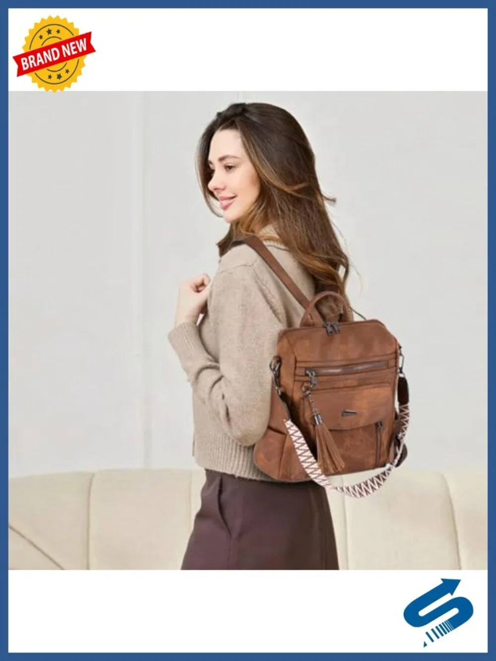 PU Leather Convertible Backpack Purse Travel Handbag with Tassel